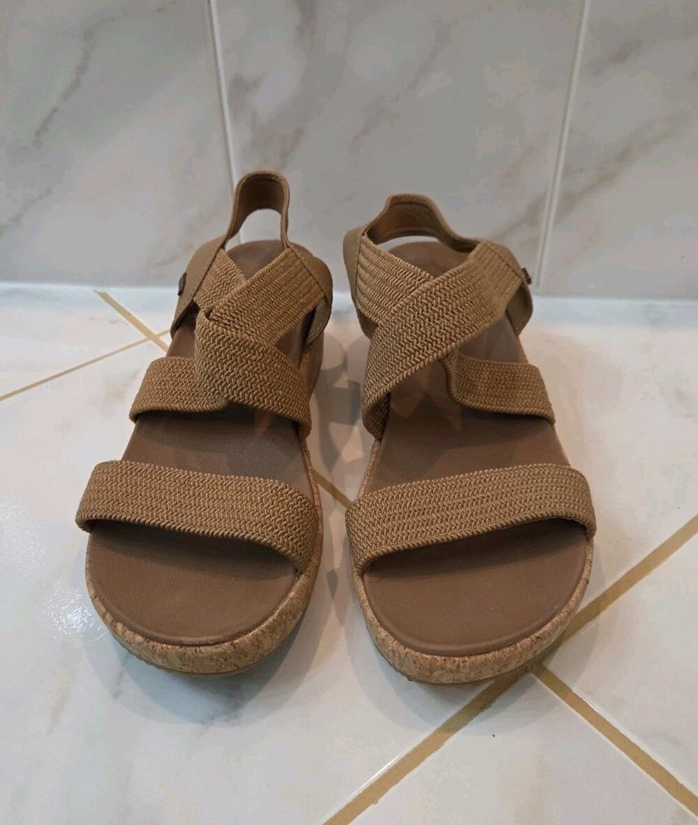 Women’s Skechers Archfit Light Brown Wedge Sandals - Size 11